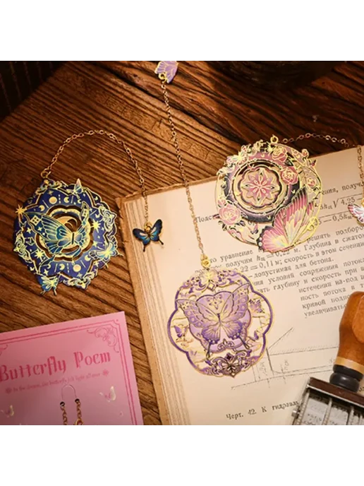 Закладка Butterfly Poem, синяя бабочка, синий, фото 5