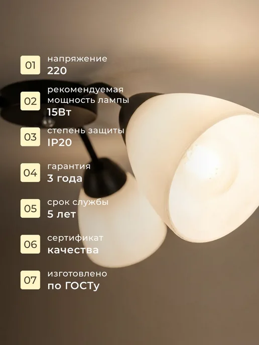 УСВЕТА Люстра потолочная цоколь, Е27, черный, фото 4