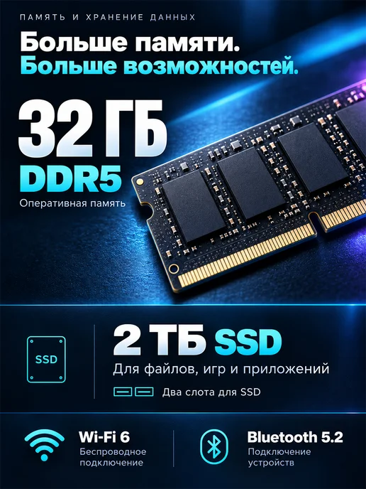 Мощный ноутбук 16.1" 2K 32ГБ RAM 2048ГБ SSD для работы и игр, 32 ГБ, 2048 ГБ, фото 4
