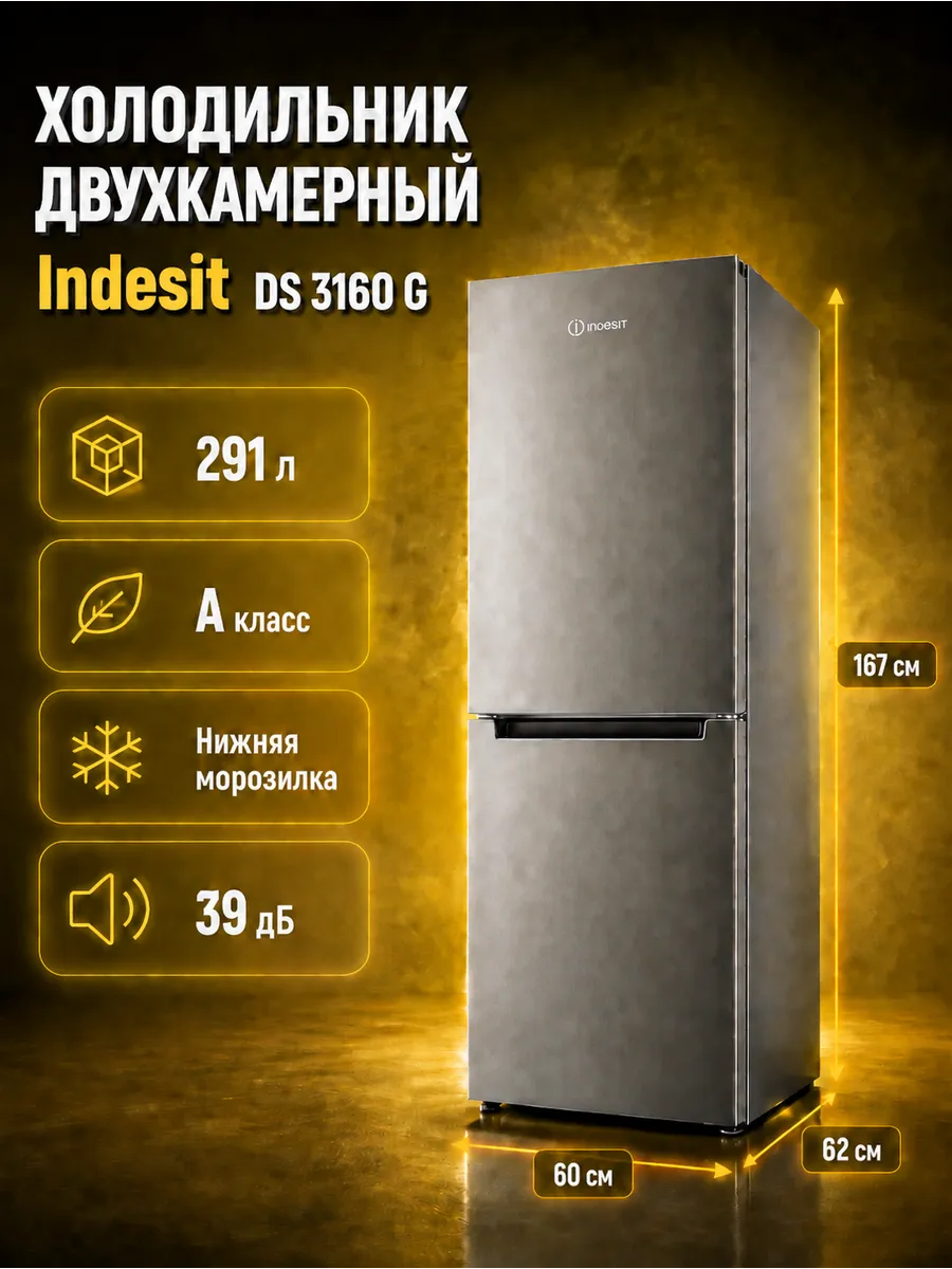 Indesit Холодильник двухкамерный DS 3160 G, класс А