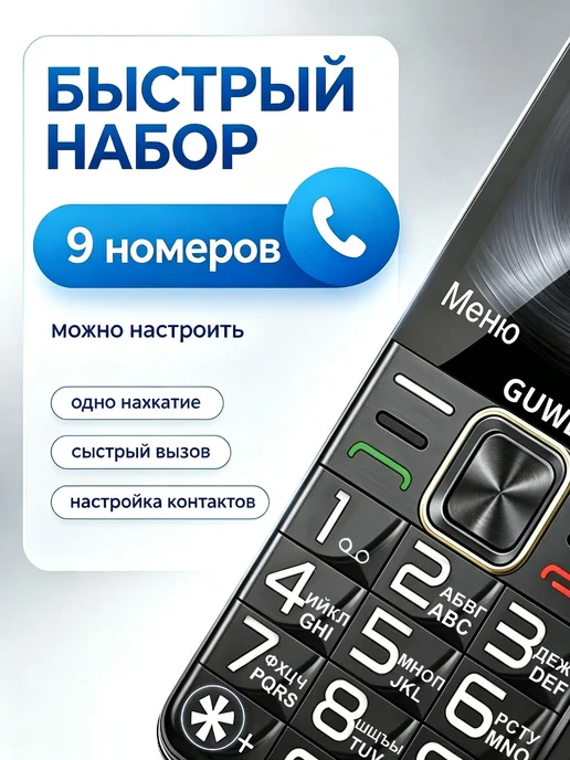 GUWET телефон кнопочный для пожилых,Мощный динамик, черный, фото 7