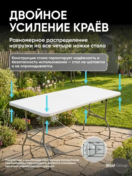 STOOL GROUP Стол складной Lite NEW 180*70*74 см - чемодан, белый, белый, фото 4