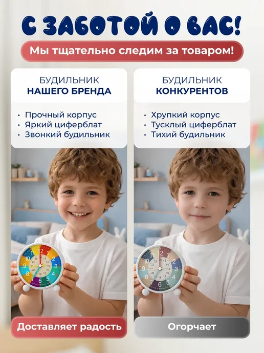Клок-Хоум Часы будильник настольный детский обучающий на батарейках, вариант, фото 7