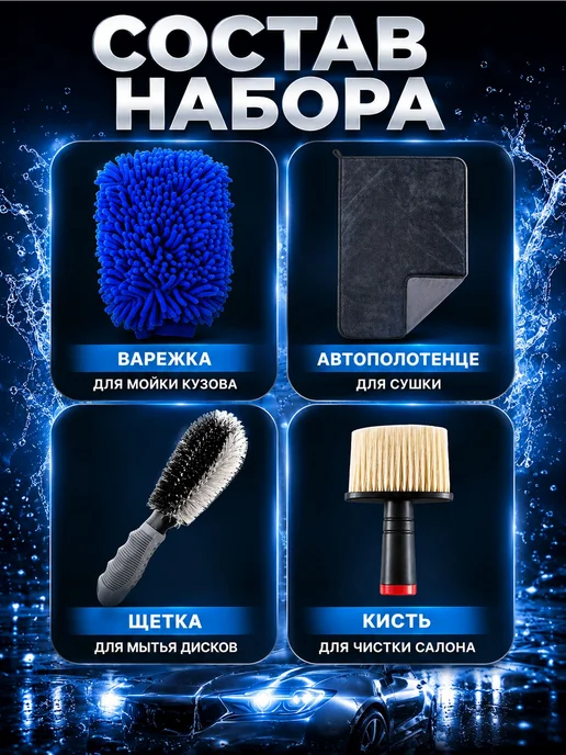 Набор для мойки автомобиля премиум, чистки, ухода, детейлинг, синий, фото 2
