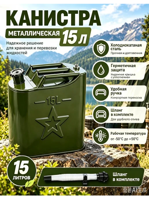 Канистра для бензин металлическая 15 л, 15 л