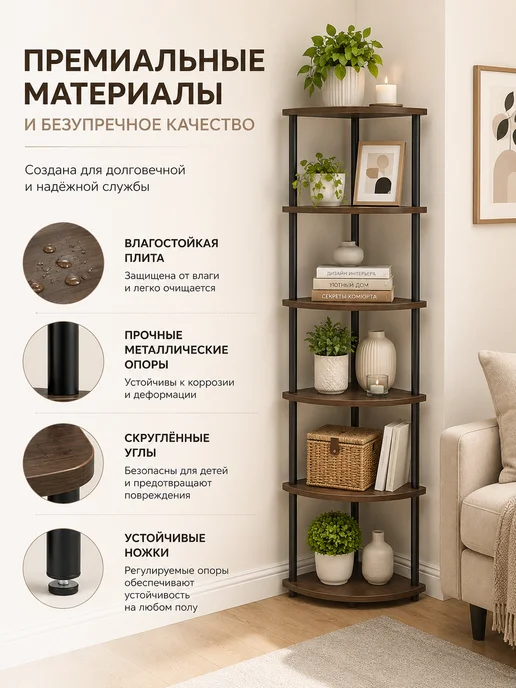 Этажерка для игрушек и книг угловая детская 6 полок 152 см, черный, фото 2