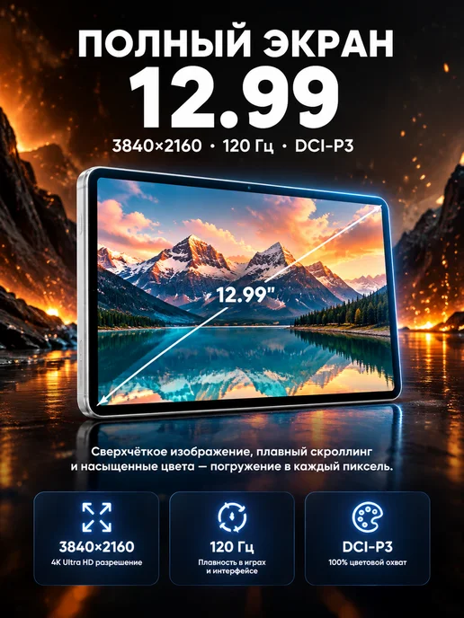 Планшет андроид 32 2048 ГБ 12,99″ OLED для игр и работы, 2048 ГБ, фото 3