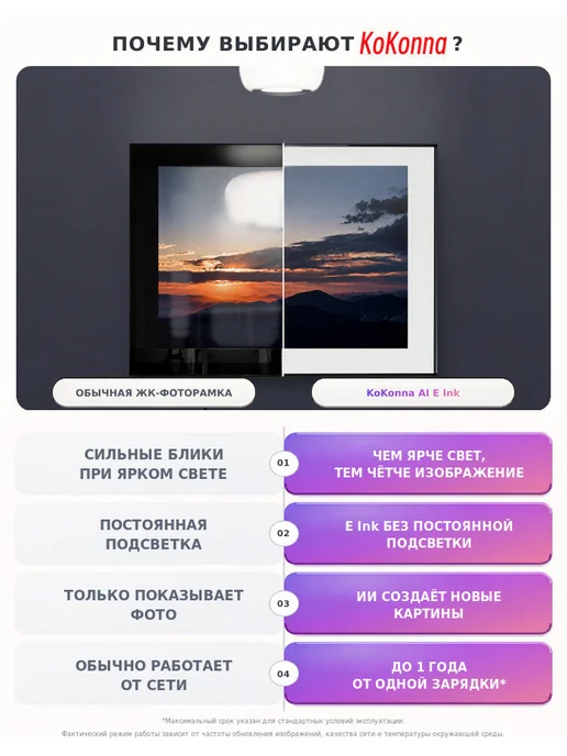 KoKonna Электронная фоторамка 7,3 дюйма с ИИ, WiFi и E Ink, вариант, фото 2