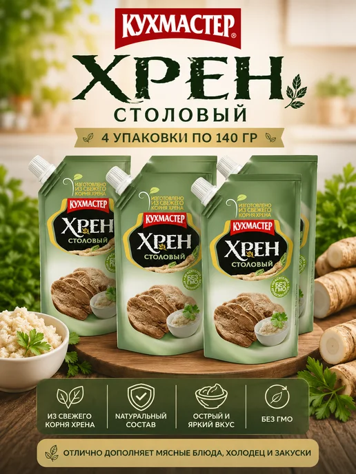 КухМастер Хрен столовый 4 упаковки по 140 гр, 140 г
