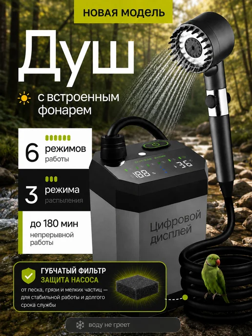 FORZIX Портативный душ аккумуляторный для дачи и похода, вариант, фото 2
