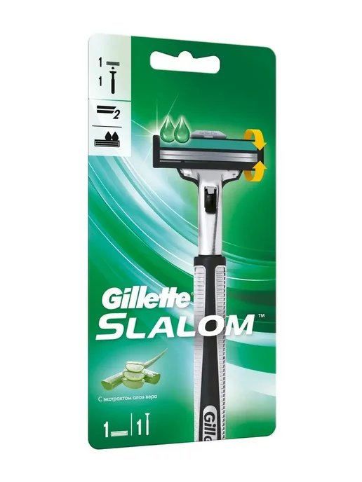 GILLETTE Бритва мужская станок для бритья 1 кассета 2 лезвия Slalom, голубой, фото 3